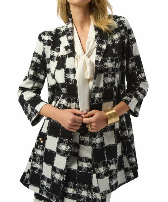 JOSEPH RIBKOFF Jackets & Blazers - NEW JOSEPH RIBKOFF jayden jacquard sweater plaid print a-line jacket in black an